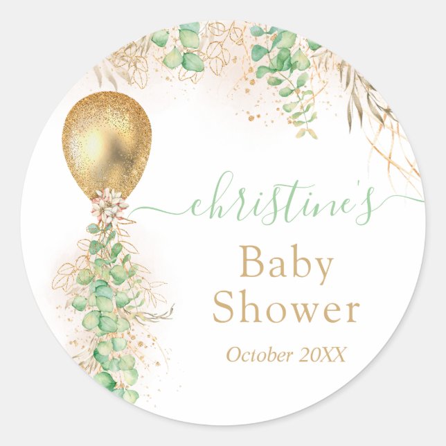 Sticker Rond Baby shower Floral à bulle d'or (Devant)