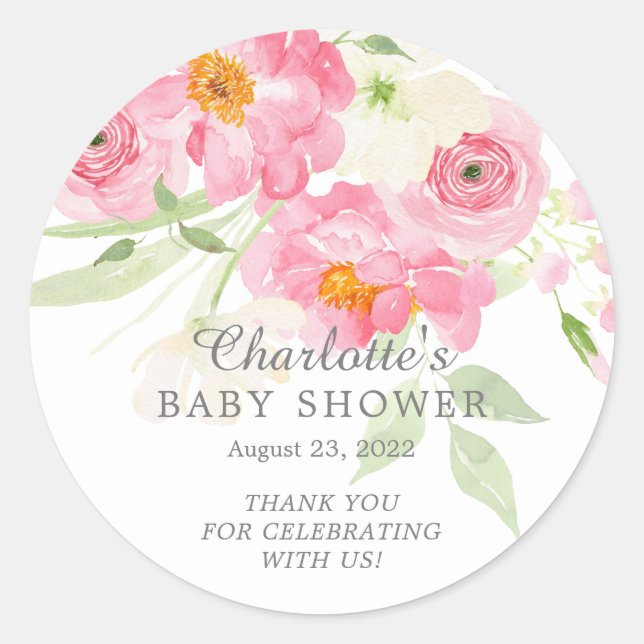 Sticker Rond Baby shower Floral aux fleurs printanières (Devant)