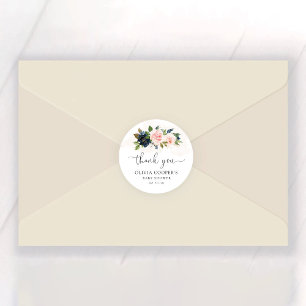 Sticker Rond Baby shower floral bleu marine et rose