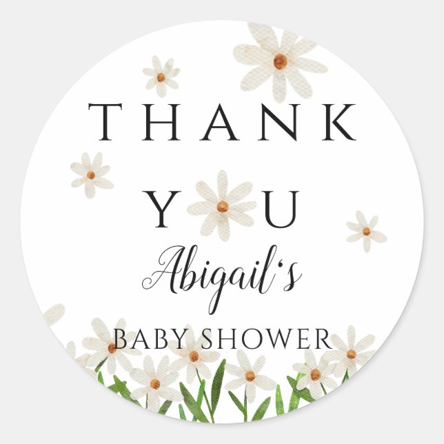 Sticker Rond Baby shower floral Daisy Favoriser (Devant)