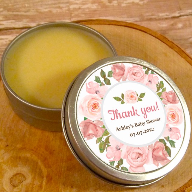 Sticker Rond Baby shower floral de couleur Rose clair (Créateur téléchargé)