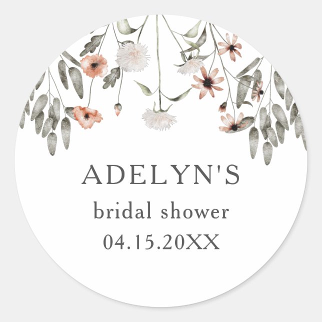 Sticker Rond Baby Shower Floral de Printemps Mariée (Devant)