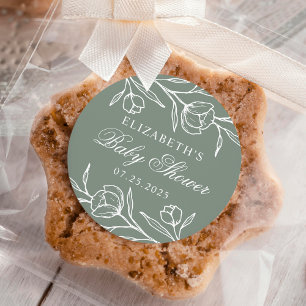 Sticker Rond Baby shower floral esquissé