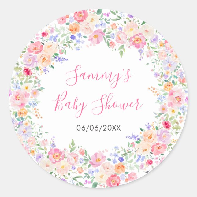 Sticker Rond Baby shower Floral Fleur sauvage d'été (Devant)