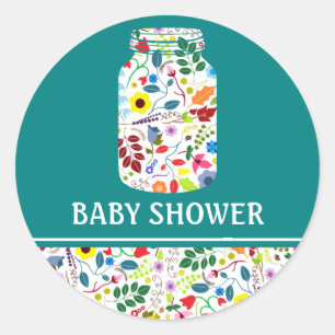 Sticker Rond Baby shower Floral Mason Jar