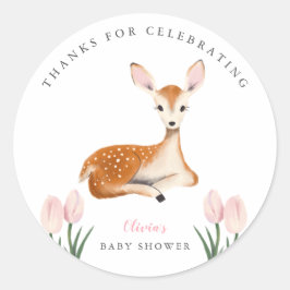 Sticker Rond Baby shower Floral rose cerf mignon