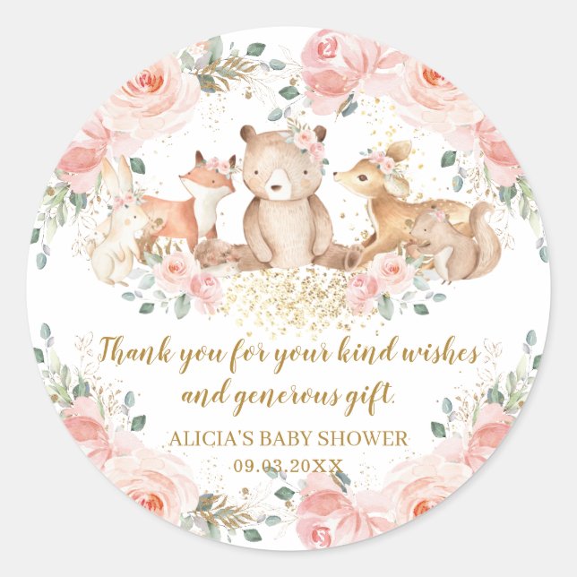 Sticker Rond Baby shower Floral rose clair boisé (Devant)