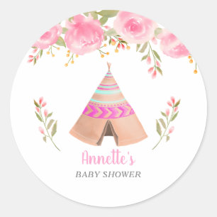 Sticker Rond Baby shower floral rose de Teepee de la tribu