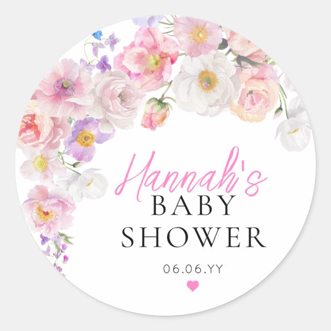 Sticker Rond Baby shower Floral rose Eloise (Devant)