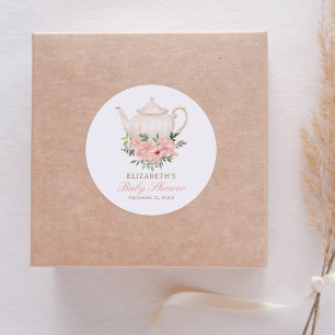 Sticker Rond Baby shower Floral Tea Party