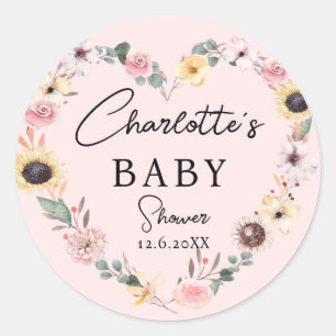 Sticker Rond Baby shower Flower-Heart