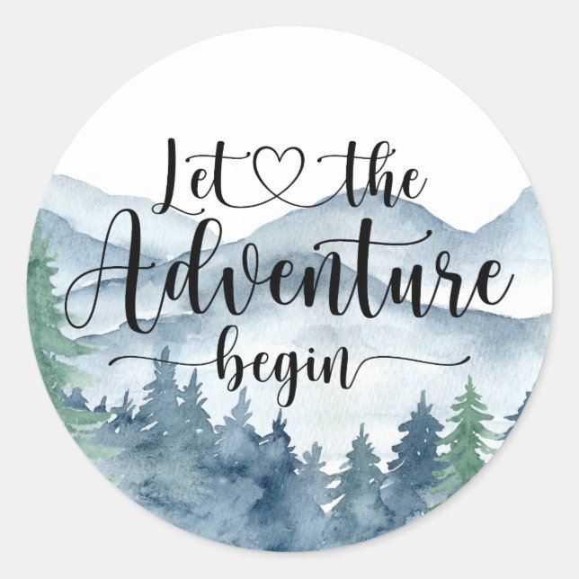 Sticker Rond Baby shower Forest Adventure Mountains (Devant)