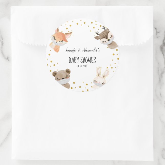 Sticker Rond Baby shower forestier (Sac)