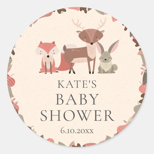 Sticker Rond Baby shower forestier Boho Woodland Animaux (Devant)