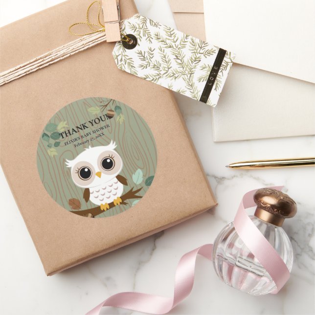 Sticker Rond Baby shower forestier de la Chouette rustique (Cadeaux)