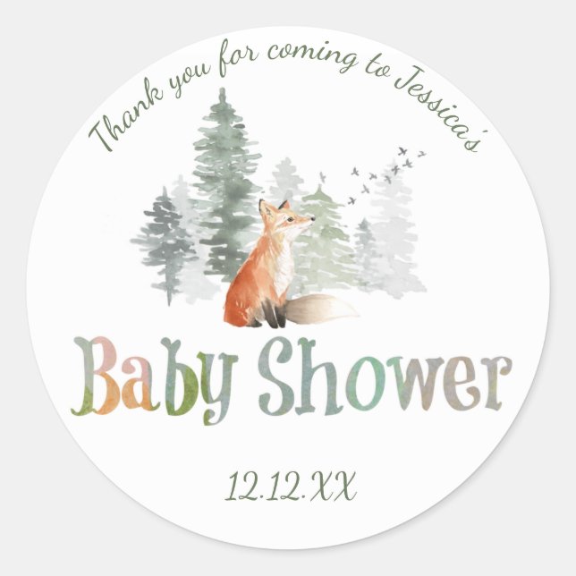 Sticker Rond Baby shower forestier de renard (Devant)