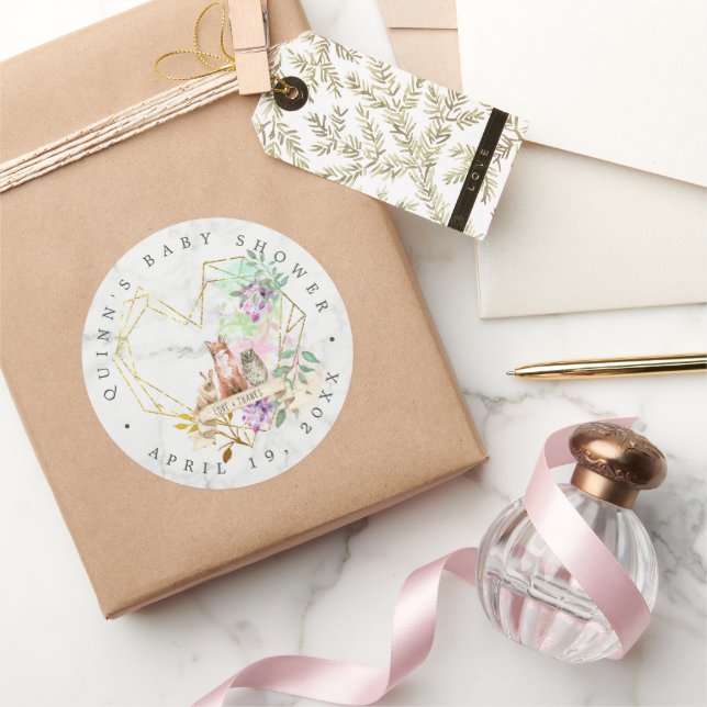 Sticker Rond Baby shower forestier élégant Favoriser (Cadeaux)