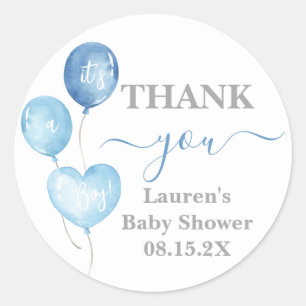 Sticker rond Baby shower Garçon Bleu Ballons