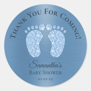 Sticker Rond Baby shower Garçon bleu Merci pieds bébé