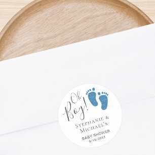 Sticker Rond Baby shower Garçon Blue Feet Couples