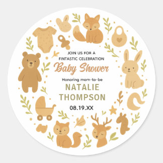 Sticker Rond Baby Shower Garçon Neutre | Mignon Animal de Safar