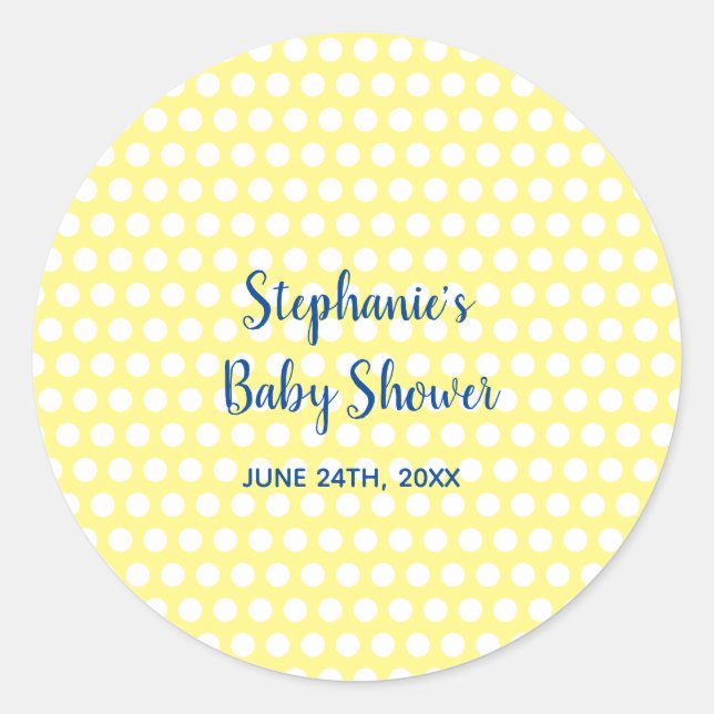 Sticker Rond Baby shower garçon Pois jaune bleu  garçon (Devant)