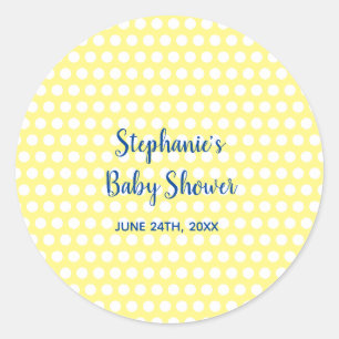 Sticker Rond Baby shower garçon Pois jaune bleu garçon