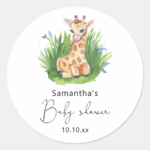 Sticker Rond Baby shower girafe Safari