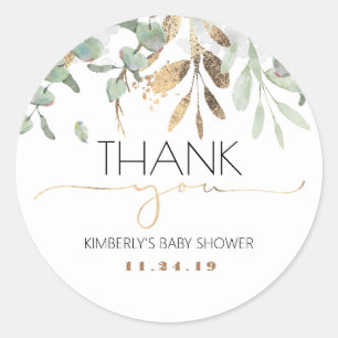 Sticker Rond Baby shower Gold Greenery