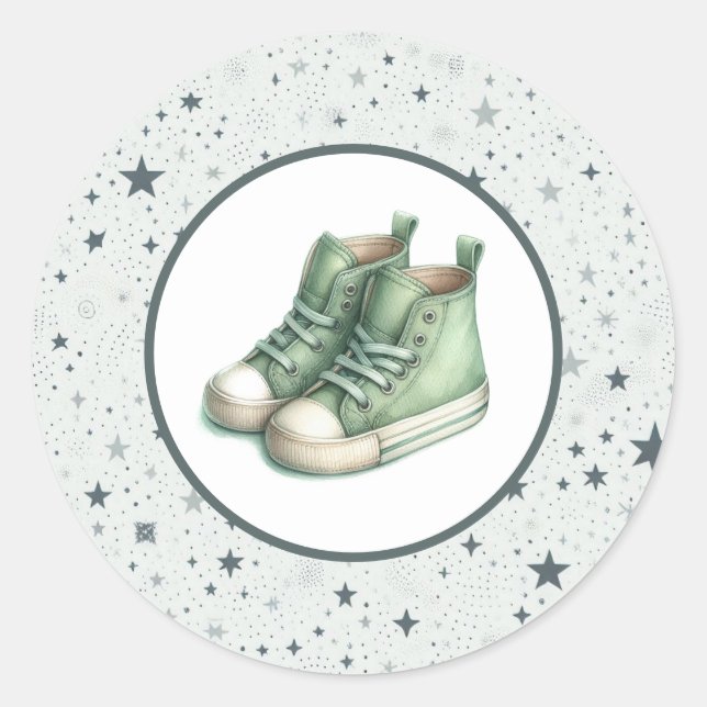 Sticker Rond Baby shower Green Baby High Tops (Devant)