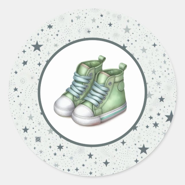 Sticker Rond Baby shower Green Baby High Tops (Devant)