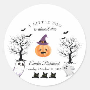 Sticker Rond Baby Shower Halloween Bébé Boo est prévu Autocolla