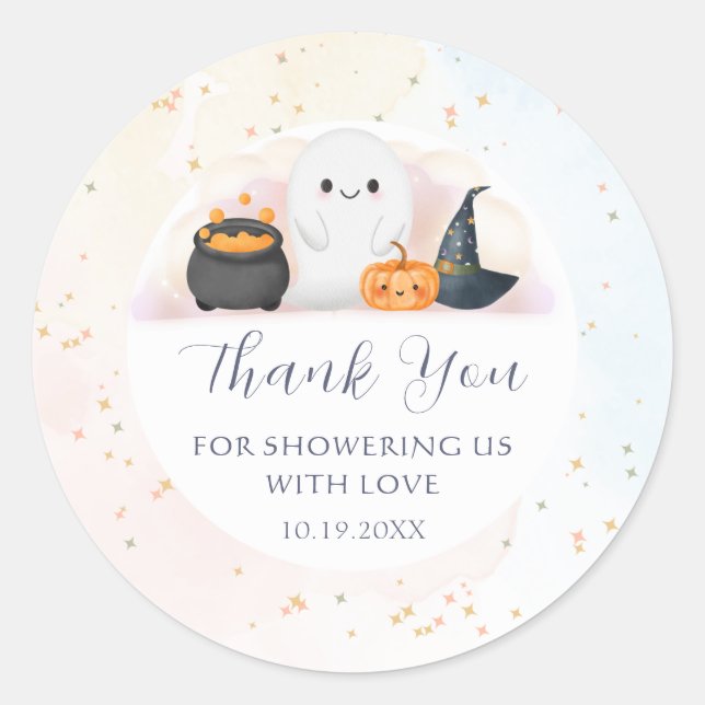 Sticker Rond Baby shower Halloween Little Boo (Devant)