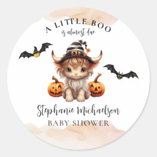 Sticker Rond Baby Shower Halloween Vache Little Boo