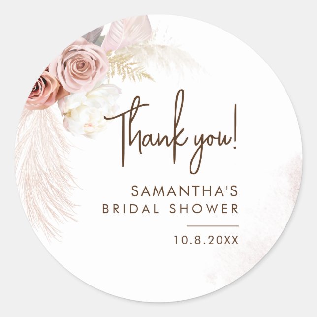 Sticker Rond Baby Shower Herbe de Pampas Bohème (Devant)