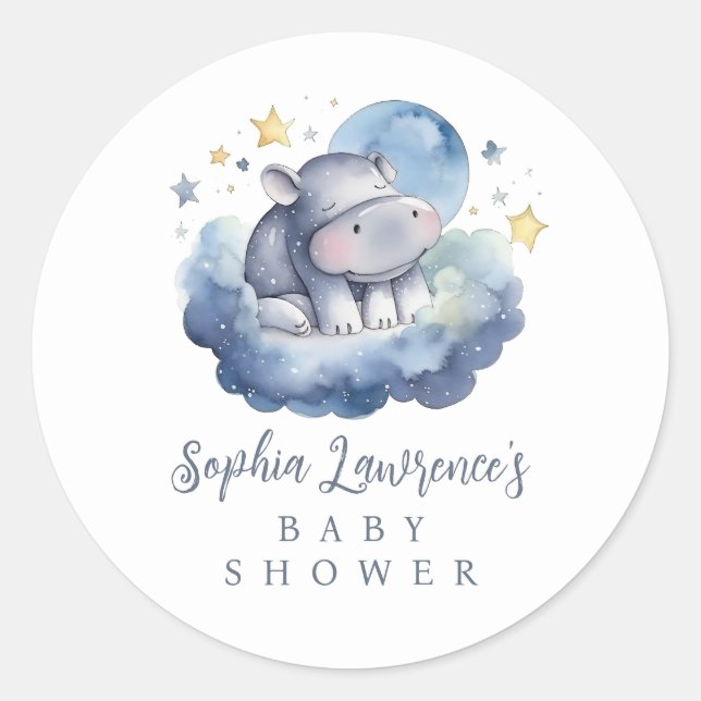 Sticker Rond Baby shower Hippo bébé mignon (Devant)