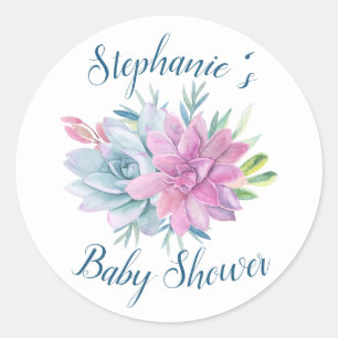 Sticker Rond Baby shower hydrocoloré Succulents