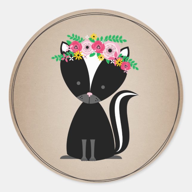 Sticker Rond Baby shower inspiré de carte de mouffette de Boho (Devant)