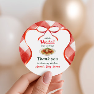 Sticker Rond Baby Shower Italien au motif Gingham rouge avec pâ