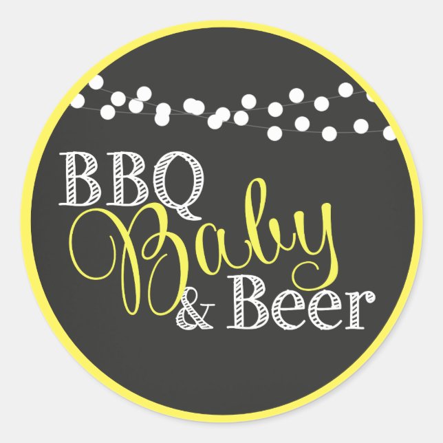 Sticker Rond Baby shower Jaune Neutre Genre BBQ Bière Bébé (Devant)