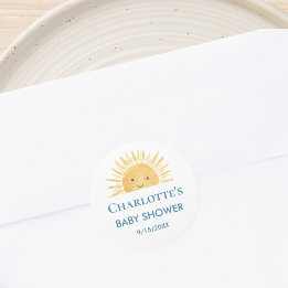 Sticker Rond Baby Shower Jaune Sunshine 