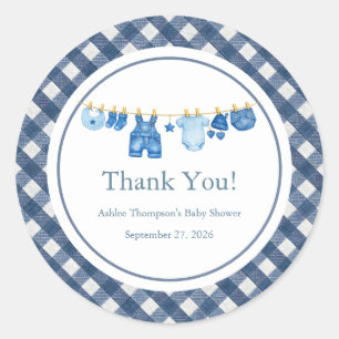 Sticker Rond Baby Shower Jean Bleu 