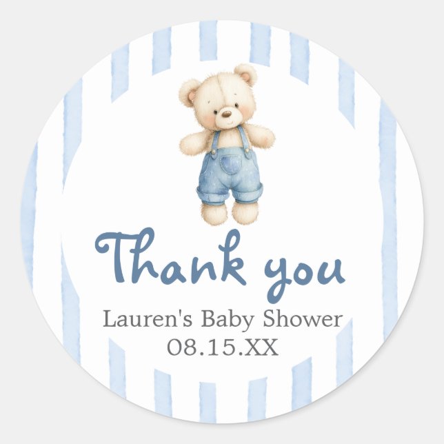 Sticker rond Baby shower Jeans bleu (Devant)
