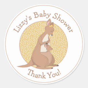 Sticker Rond Baby shower Kangaroo Merci jaune neutre