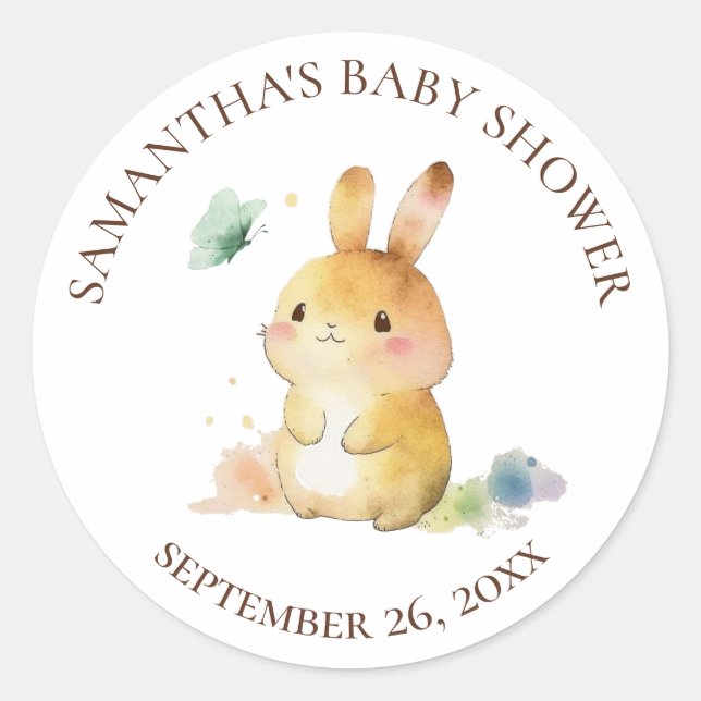 Sticker Rond Baby shower lapin mignon (Devant)