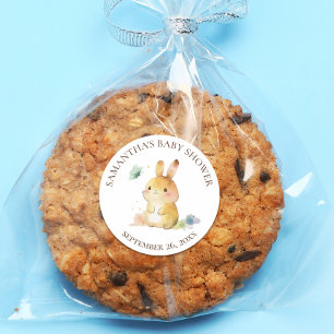 Sticker Rond Baby Shower Lapin Mignon