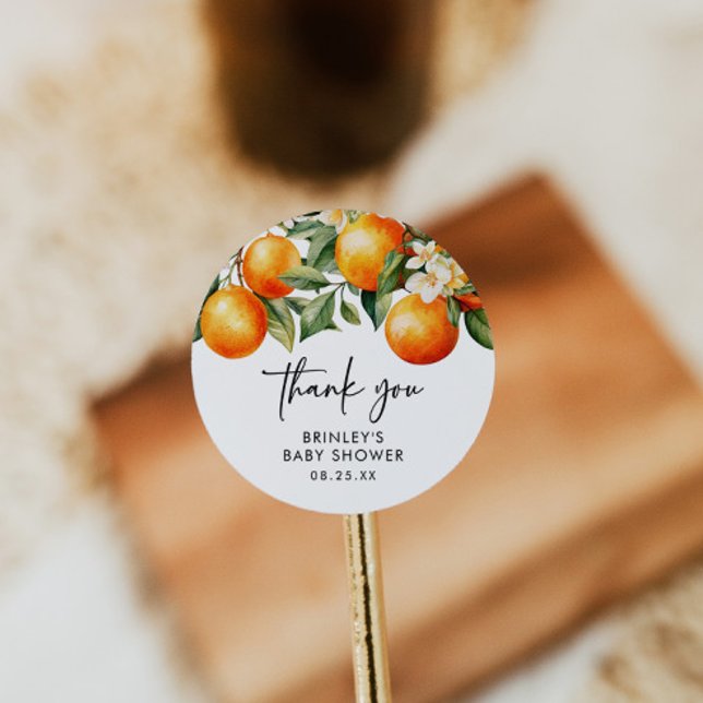 Sticker rond Baby shower Little Cutie Citrus (Créateur téléchargé)