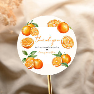 Sticker Rond Baby Shower Little Cutie Orange