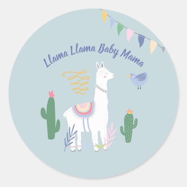 Sticker Rond Baby shower Llama Llama Baby Mama (Devant)