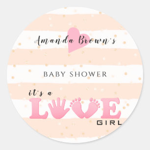 Sticker Rond Baby shower Love Baby Girl